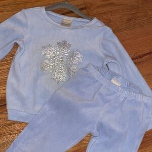 NEW 2 Piece Snowflake Frozen Winter Girls Kid Blue Winter Toddler velour suit 4T